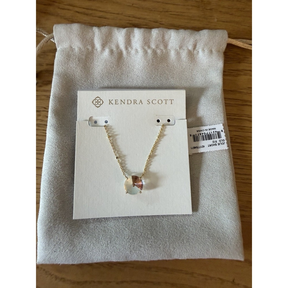 Kendra Scott Jolie Short Pendant Necklace Gold Dichroic Glass NWT